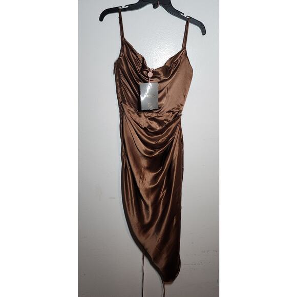 House Of CB Reva Toffee Satin Balcony Corset Dress - Picture 3 of 14